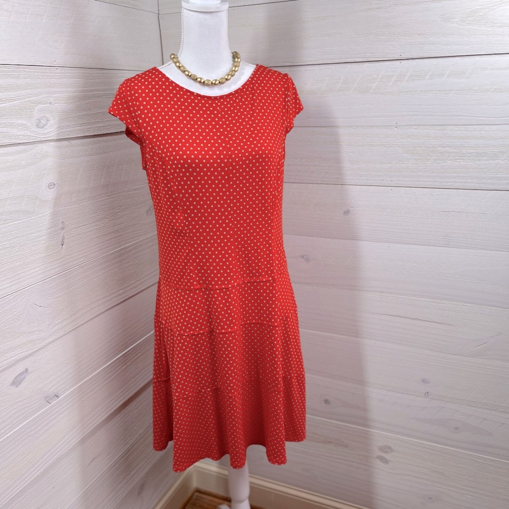 Chelsea Suite Tangerine & Tan Polka Dotted Dress 8 FREE SHIP